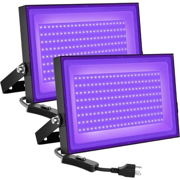 2 Pack 100W LED Black Light Blacklight Flood Light with Plug IP66 Waterproof